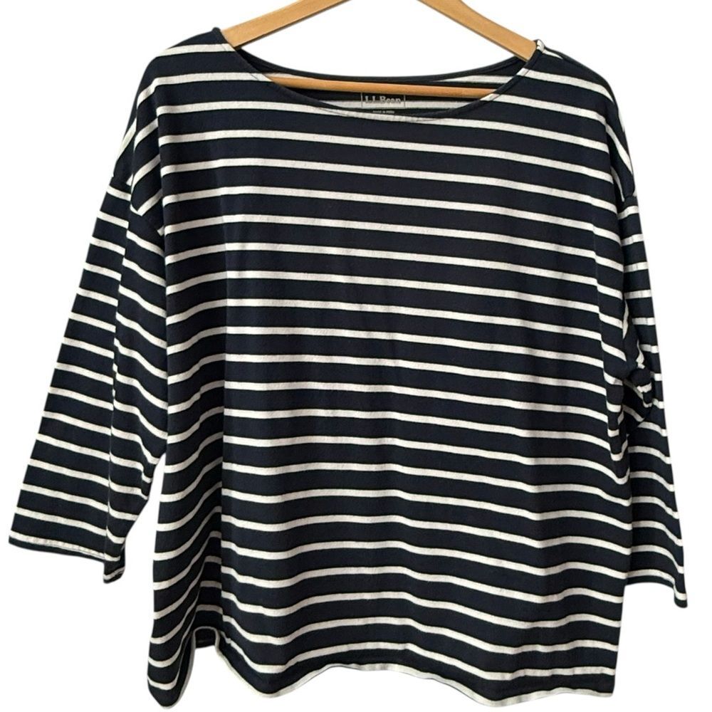 L.L. Bean Navy Blue & White Stripe 100% Cotton Pullover Shirt. Top. 1X. Plus.